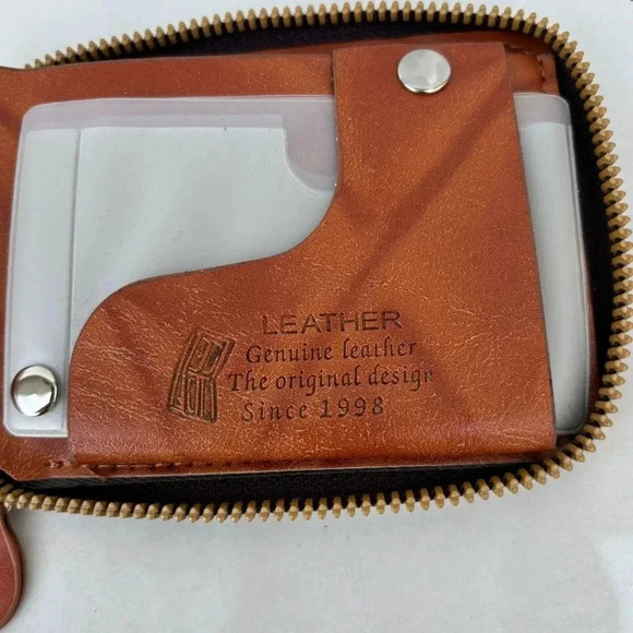 Vintage Mens 100 Dollar Bill Leather Bifold Wallet Brown Size 5"x3.5" - Picture 5 of 10